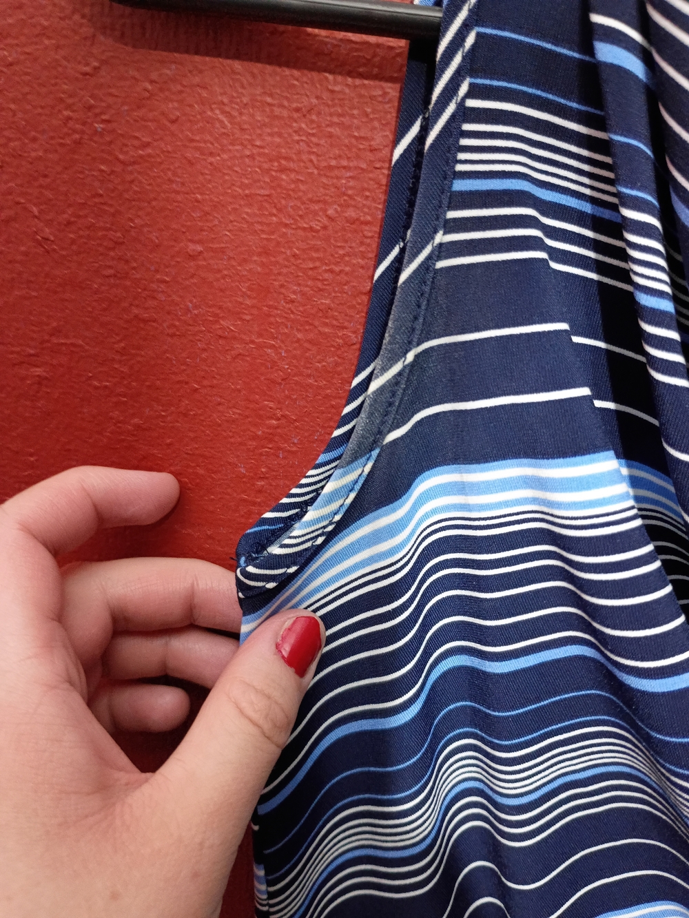 Sleeveless Navy Blue Striped Cowl Neck Tank Top - Picture 3 of 6